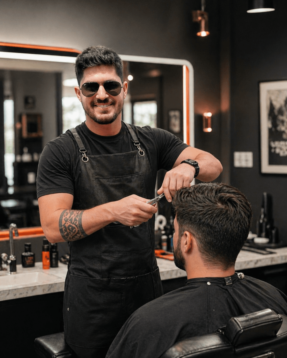 Profissional de beleza trabalhando em seu estabelecimento.